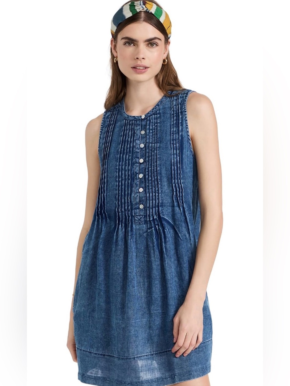 Faherty Isla Dress Blue Chambray Organic Cotton Pintuck Sleeveless Size XXL $168